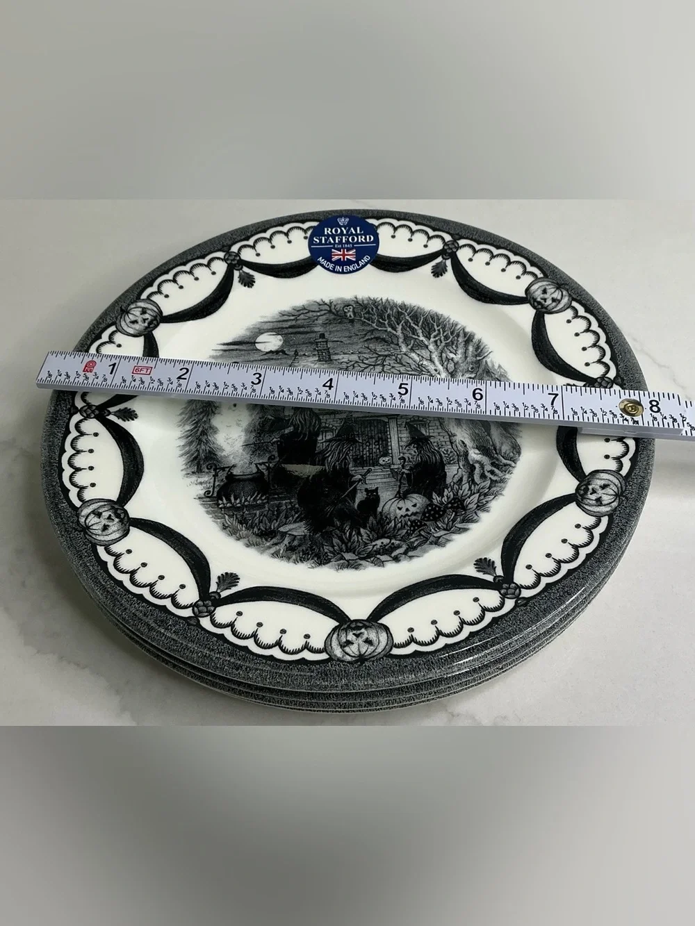 4 Royal Stafford Salad Plates HALLOWEEN HOME 8in Ceramic Spooky Boo New